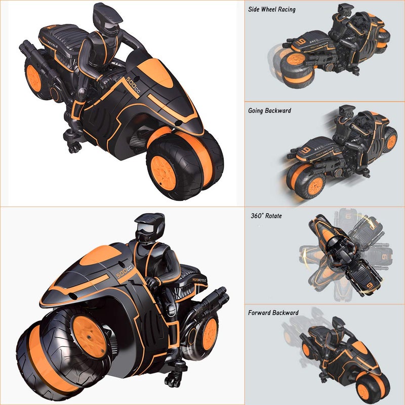 Karoter Remote Control Motorcycles, 360Â° Spinning Action Rotating Drift Stunt Motorbike 2WD High Speed Rc Motorbikes 2.4Ghz Radio Control Motorcyle with Riding Figure Toys for Kids Boys - Image 2